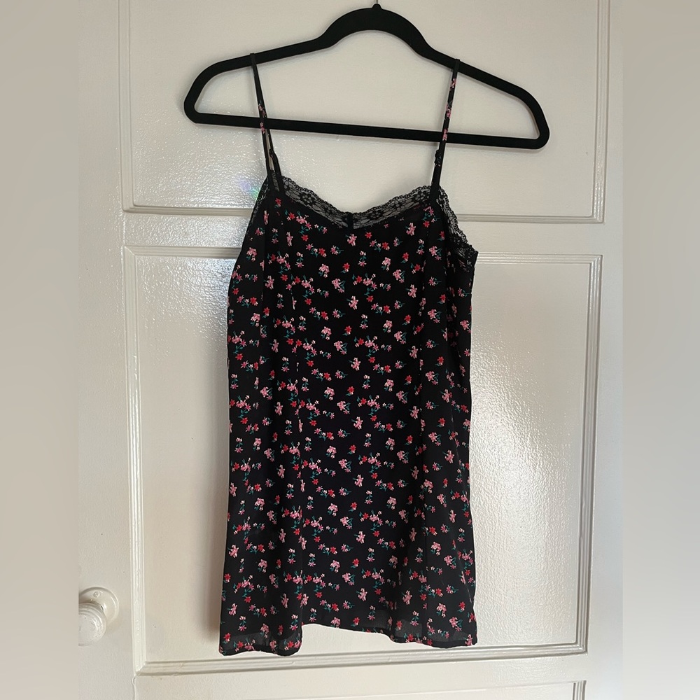 90s floral slip dress lace trim XS Petite